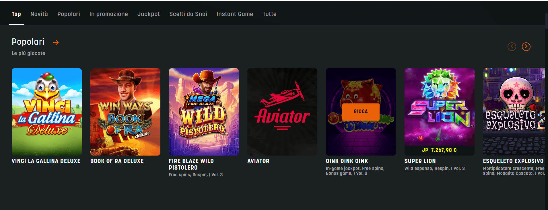 catalogo giochi SNAI Casinò