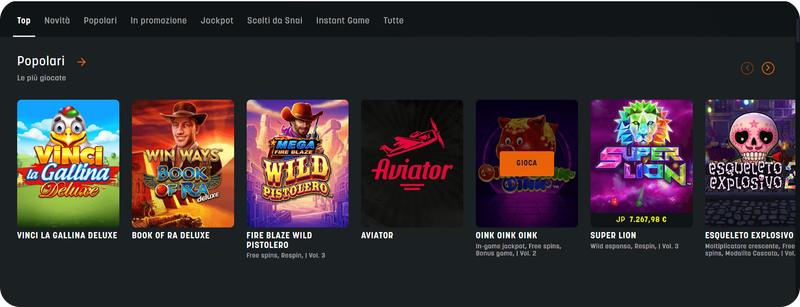 catalogo giochi SNAI Casinò