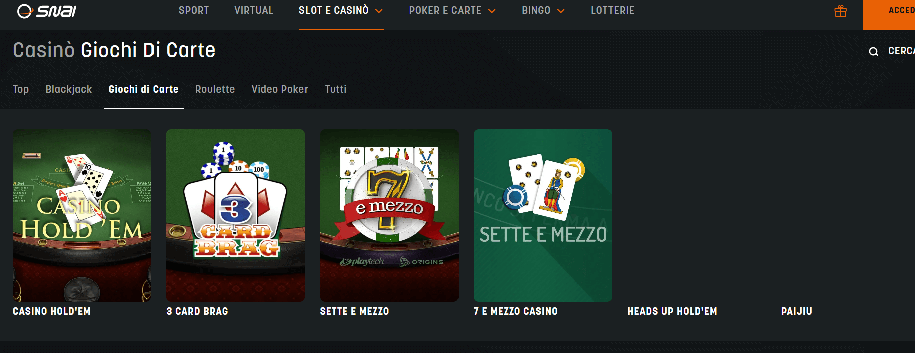 giochi di carte SNAI Casinò