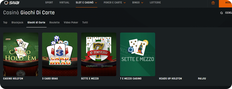 giochi di carte SNAI Casinò