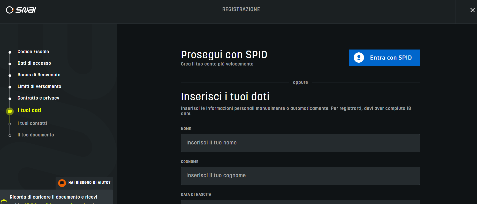 accesso SNAI Casinò