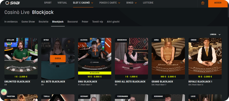 live blackjack SNAI Casinò