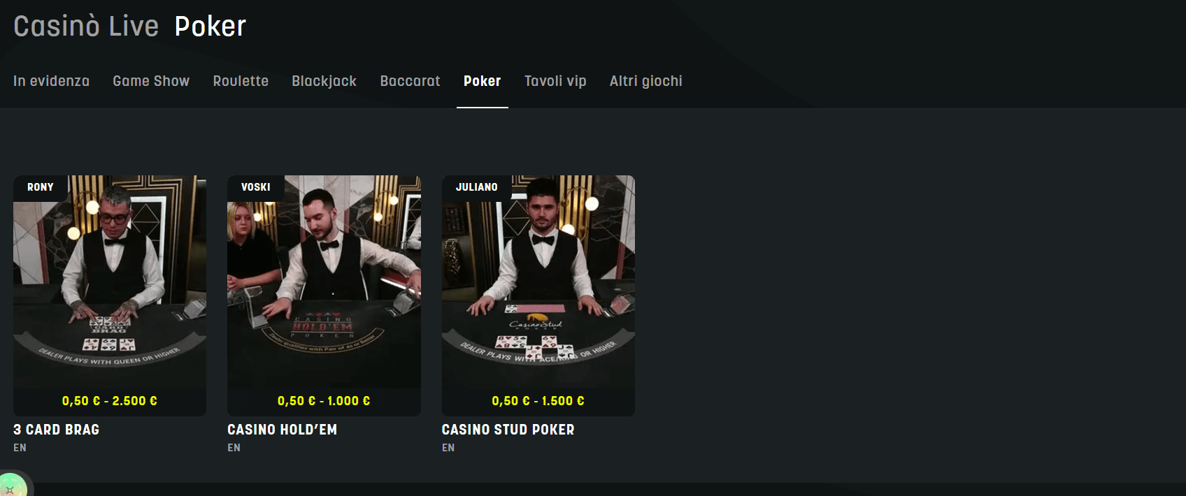 live poker SNAI Casinò