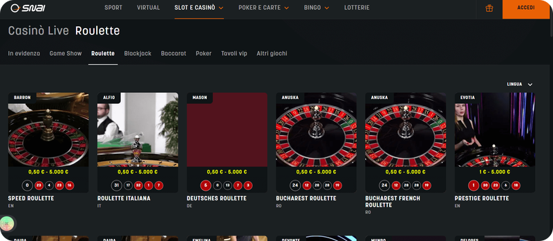 roulette live SNAI Casinò