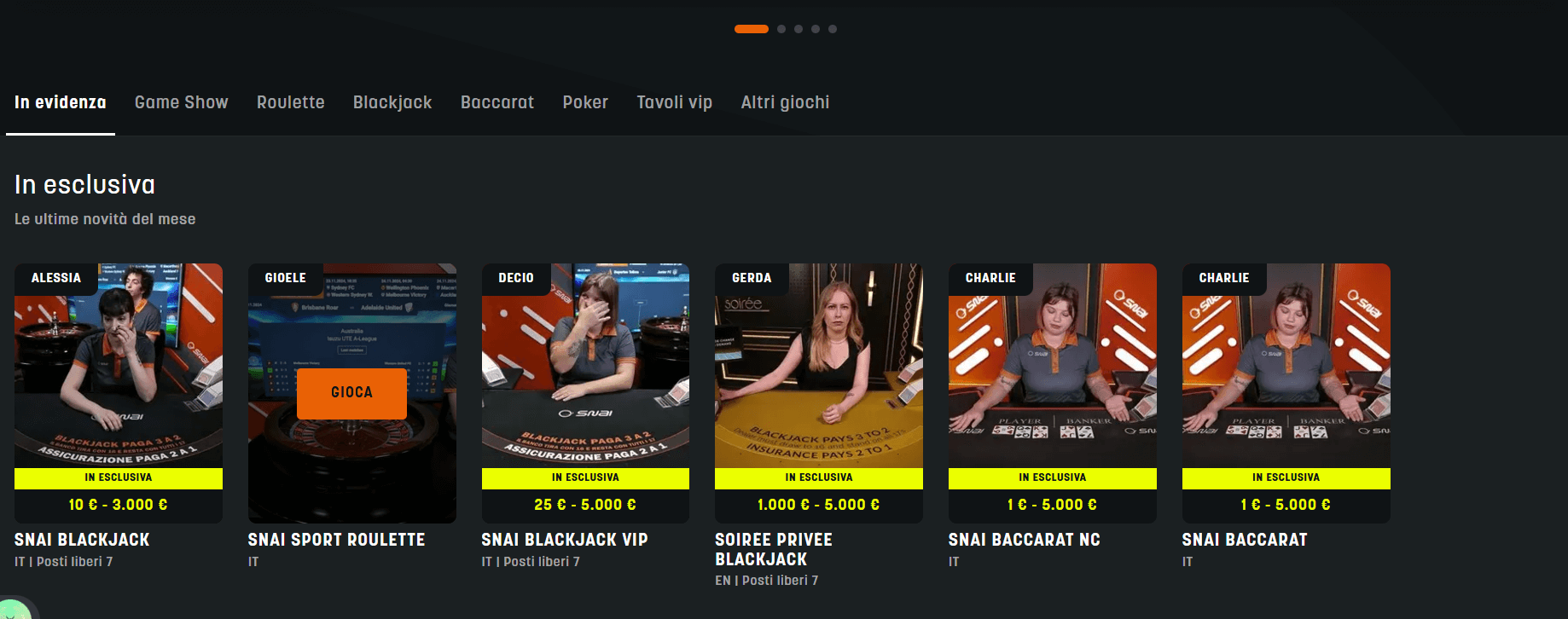 giochi live SNAI Casinò