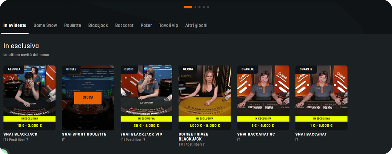 giochi live SNAI Casinò