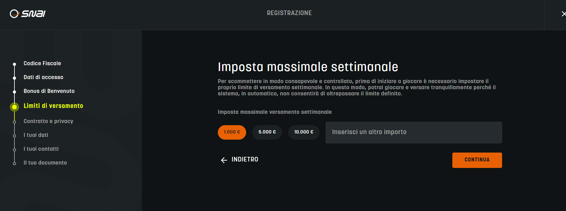 limiti di versamento SNAI Casinò