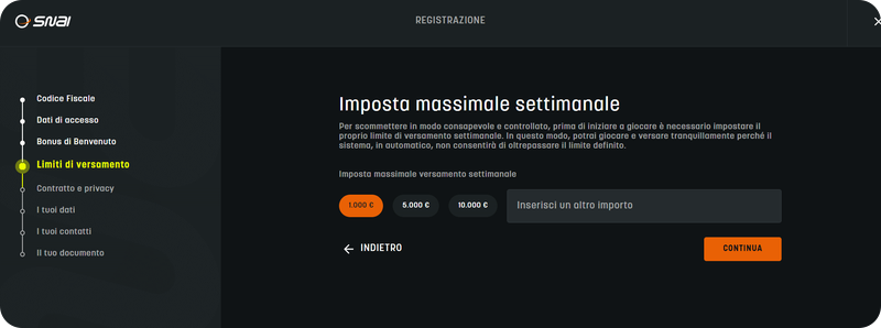 limiti di versamento SNAI Casinò