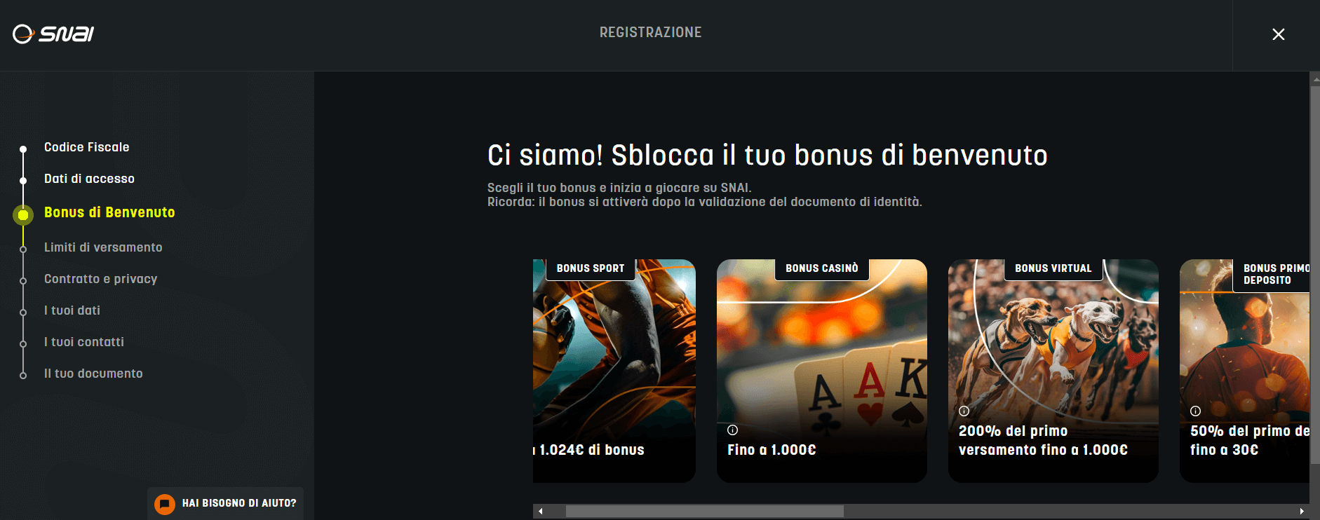 bonus benvenuto SNAI Casinò