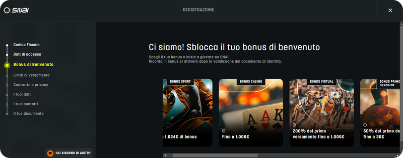 bonus benvenuto SNAI Casinò
