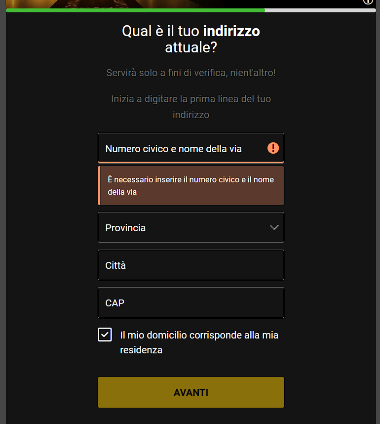 fase 7 di registrazione su Bwin