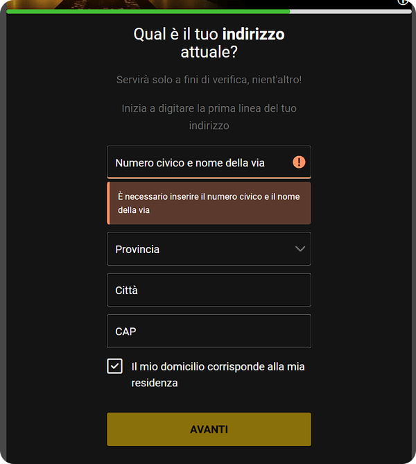 fase 7 di registrazione su Bwin