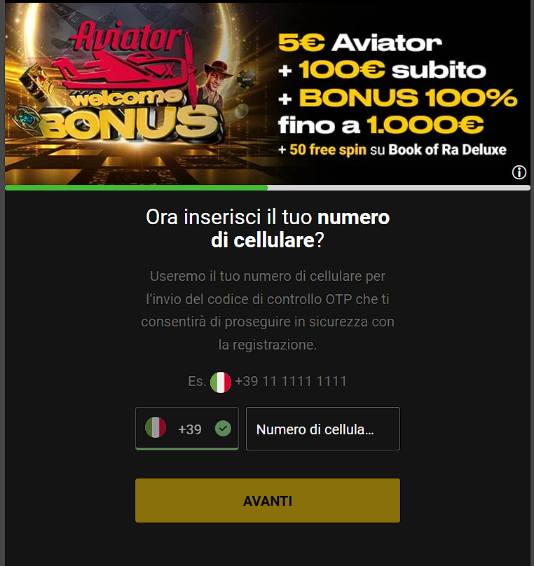 fase 5 di registrazione su Bwin