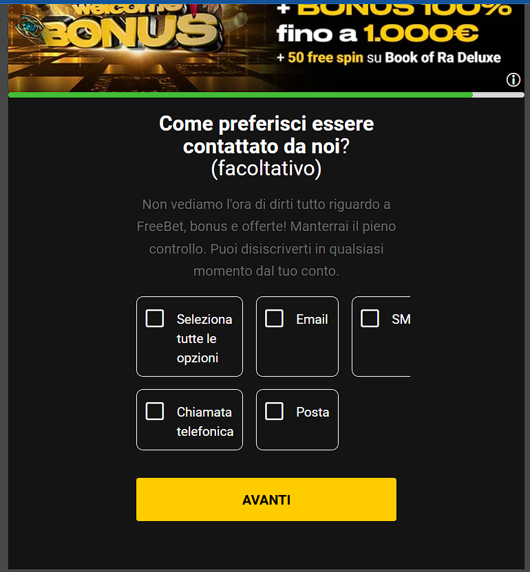fase 9 di registrazione su Bwin