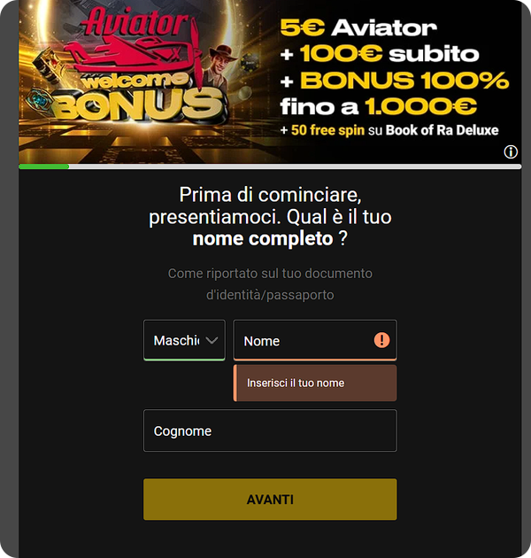 fase 4 di registrazione su Bwin