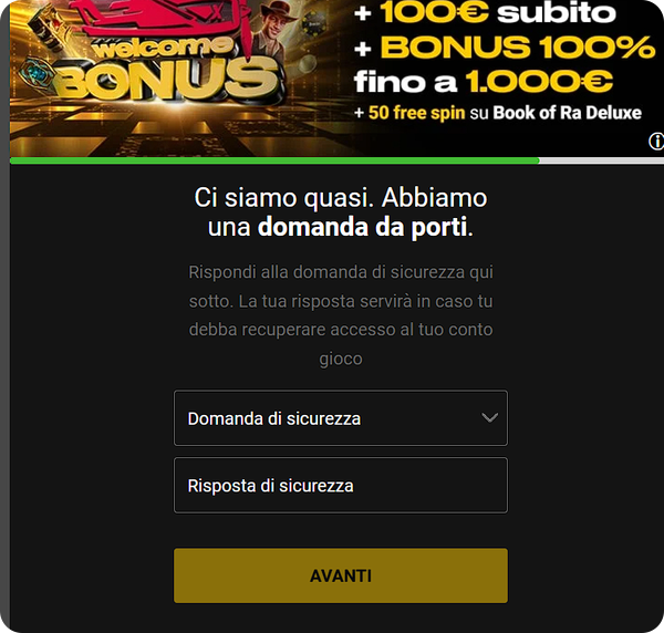 fase 8 di registrazione su Bwin