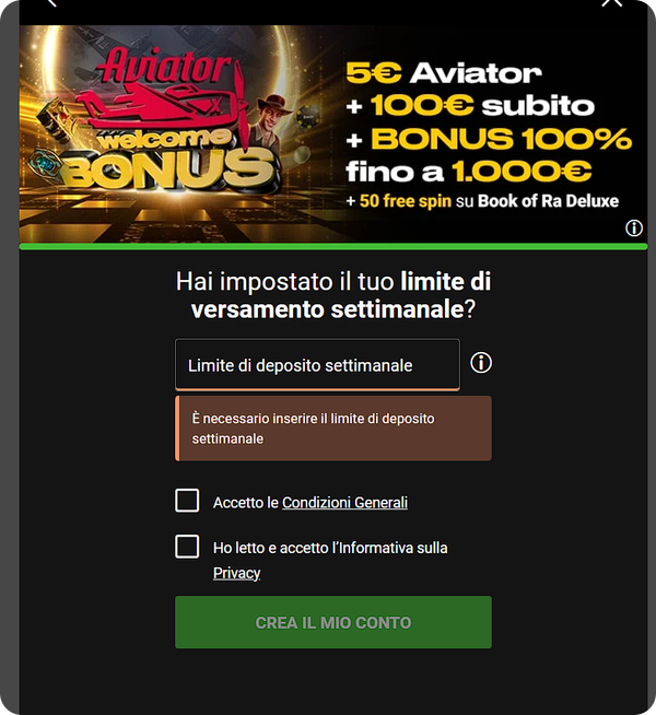 fase 10 di registrazione su Bwin