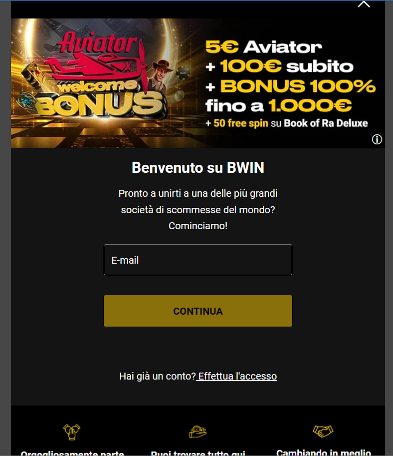 fase 2 di registrazione su Bwin