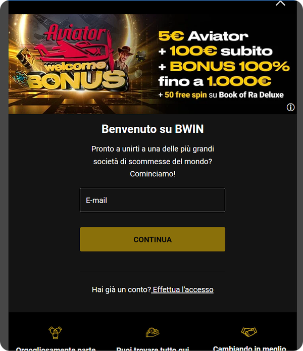 fase 2 di registrazione su Bwin