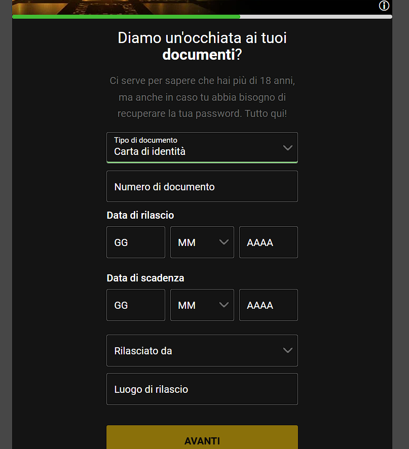 fase 6 di registrazione su Bwin