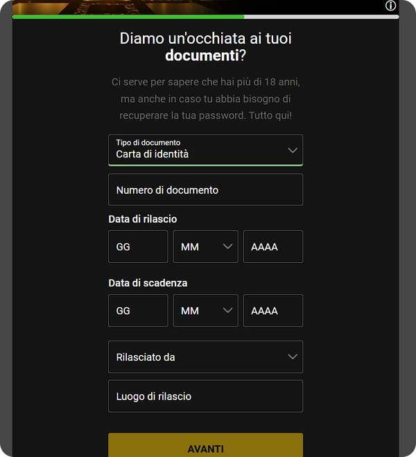 fase 6 di registrazione su Bwin