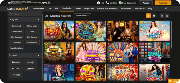 live game shows casinomania