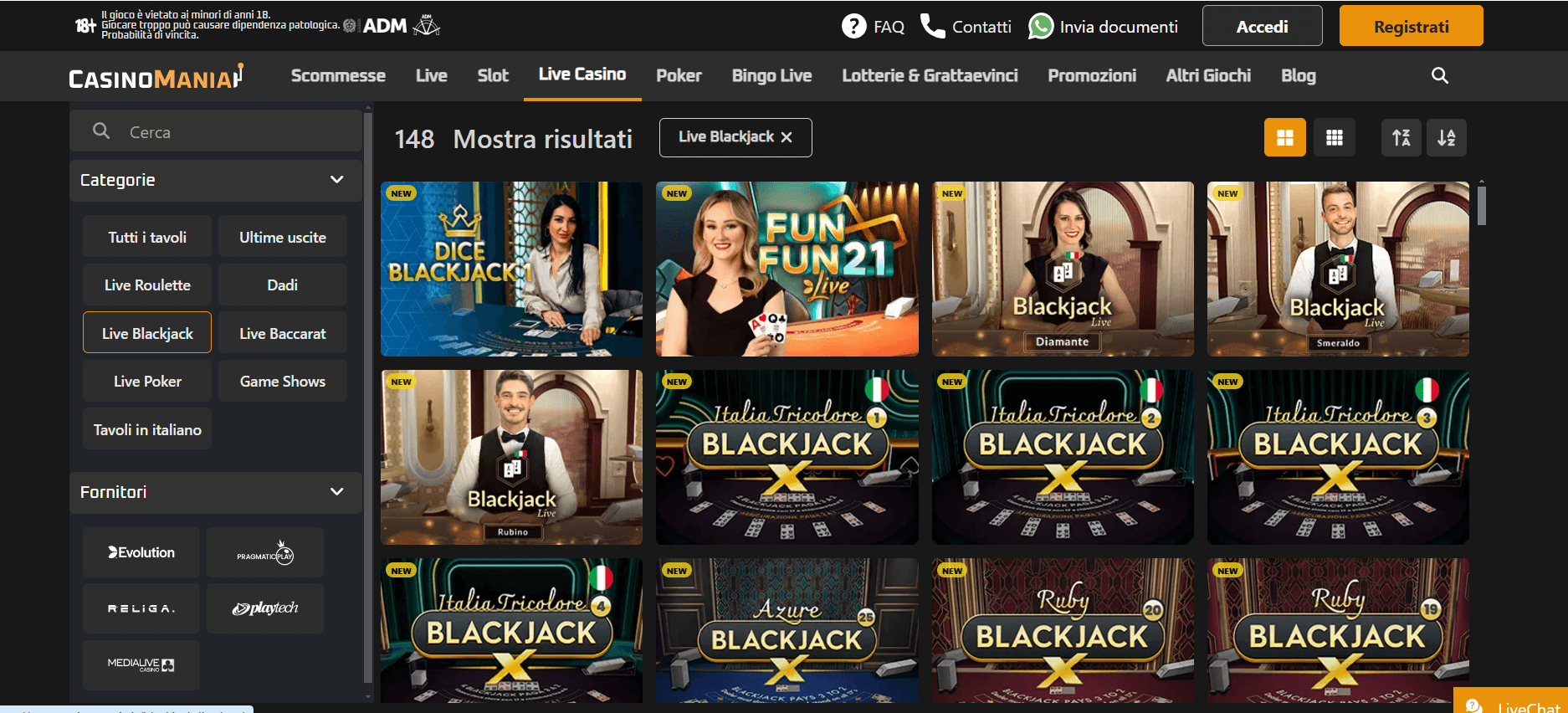 live blackjack casinomania