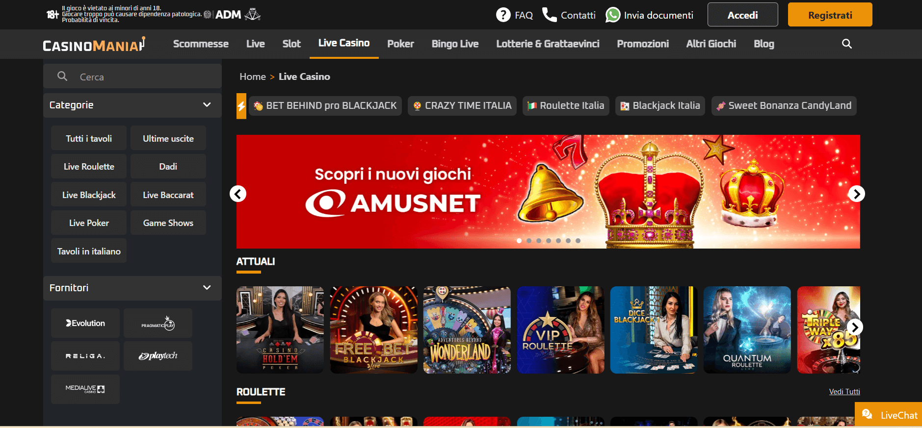 live casino casinomania