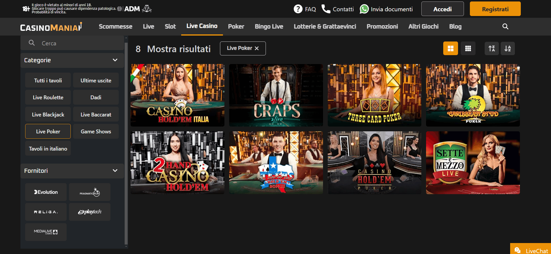 live poker casinomania