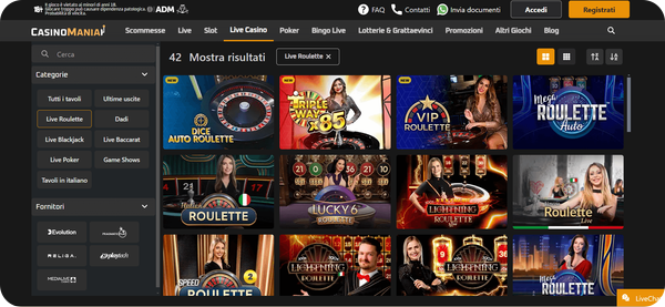 Tavolo di roulette live su CasinoMania