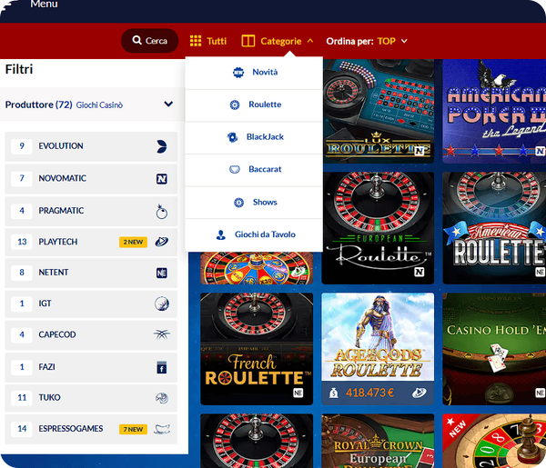 sezione Casinò Starvegas