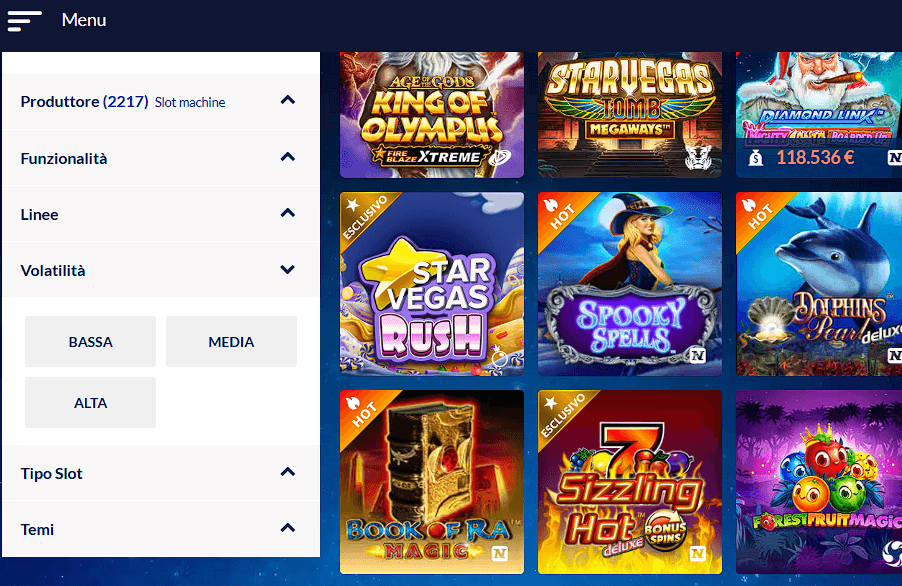 sezione slot su Starvegas