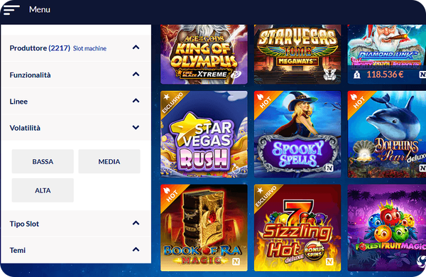 sezione slot su Starvegas