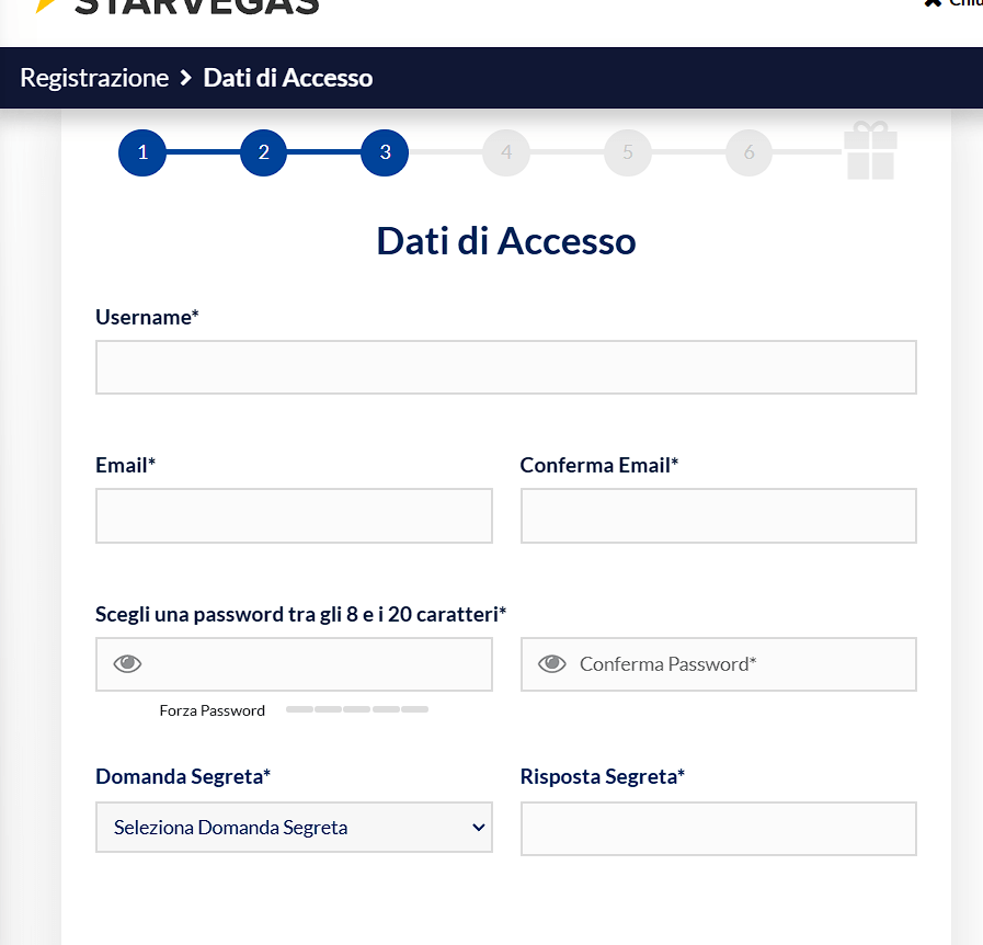 fase 3 di registrazione su Starvegas