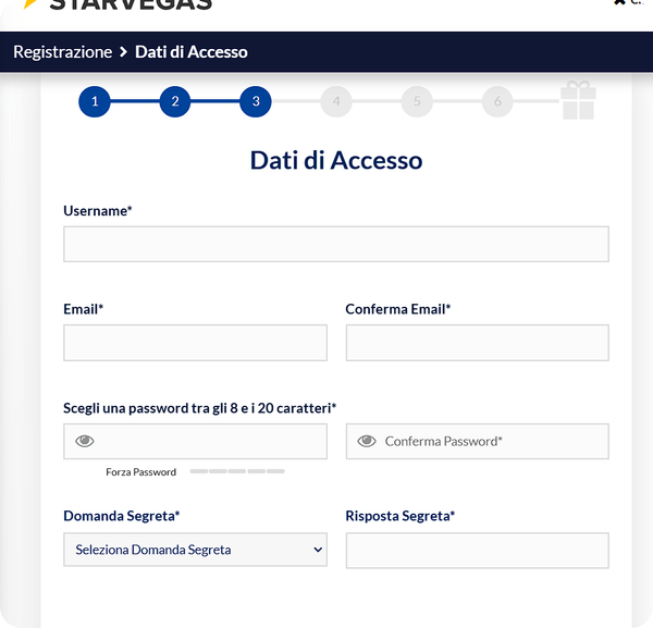 fase 3 di registrazione su Starvegas
