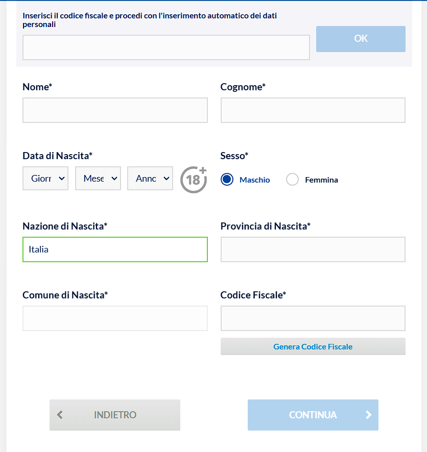 fase 1 di registrazione su Starvegas