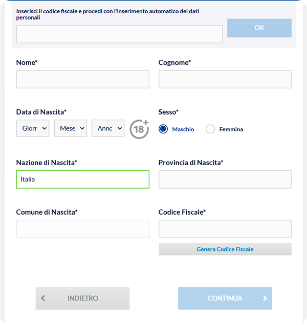 fase 1 di registrazione su Starvegas