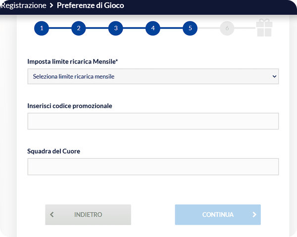 fase 5 di registrazione su Starvegas