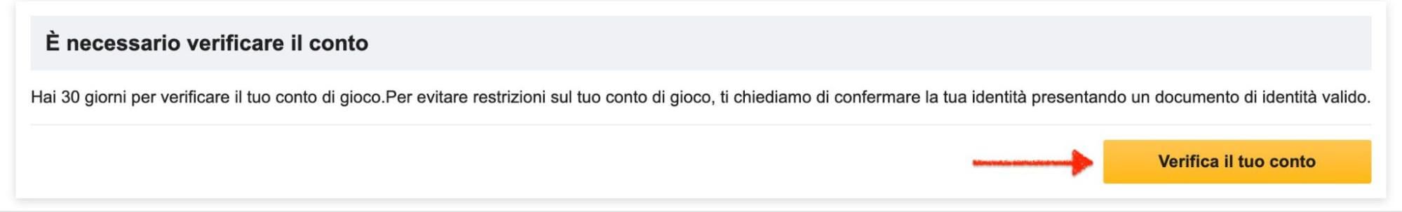 Betfair verifica conto