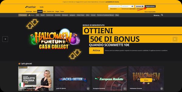 Betfair homepage