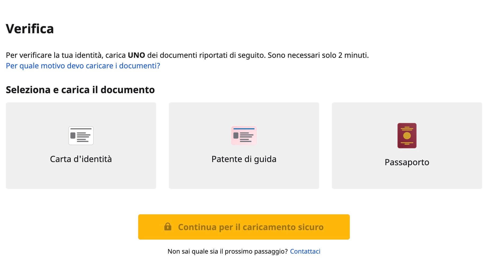 Betfair selezione documento d’identità