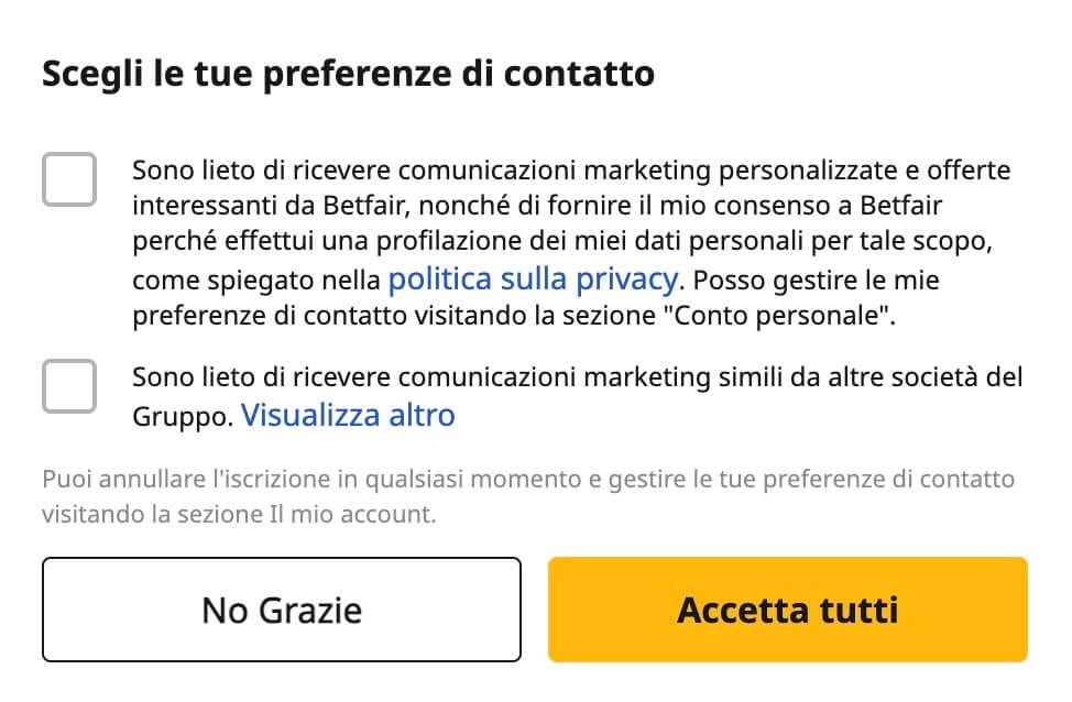 Betfair apertura conto