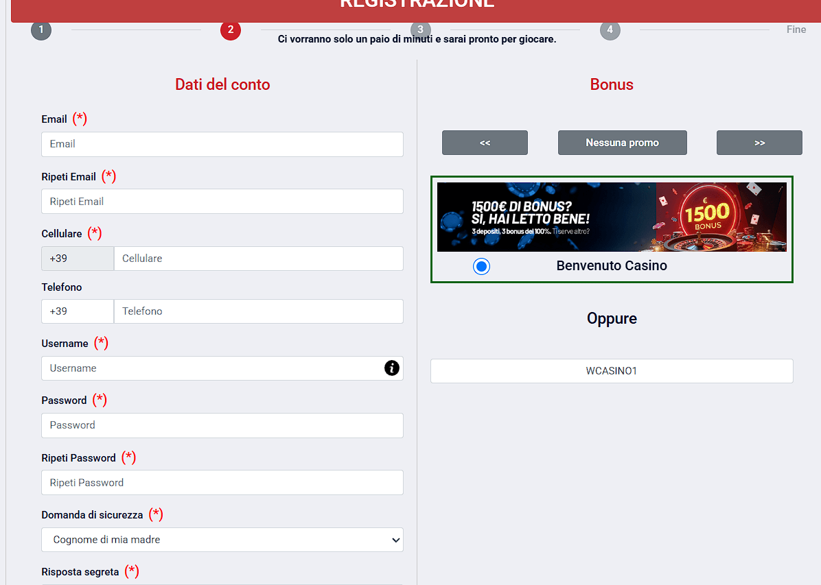 fase 3 di registrazione su MarathonBet Casinò