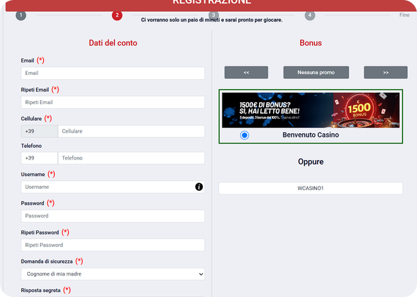 fase 3 di registrazione su MarathonBet Casinò