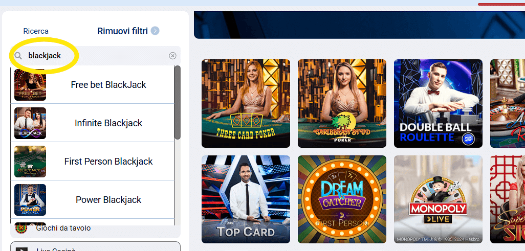 live blackjack su MarathonBet