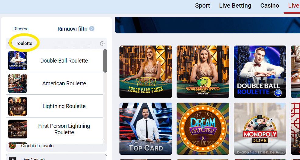 live roulette su MarathonBet.it