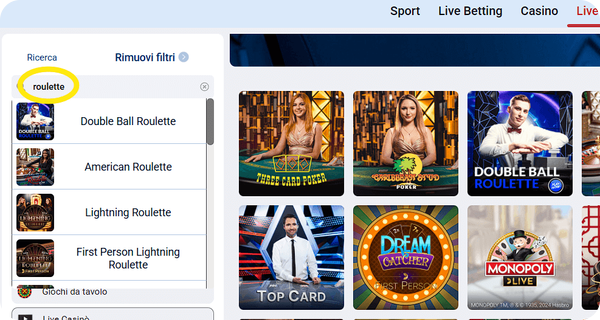 live roulette su MarathonBet.it