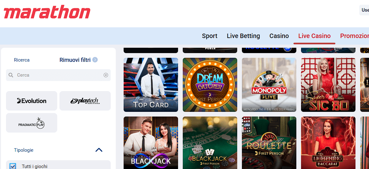 live casinò MarathonBet