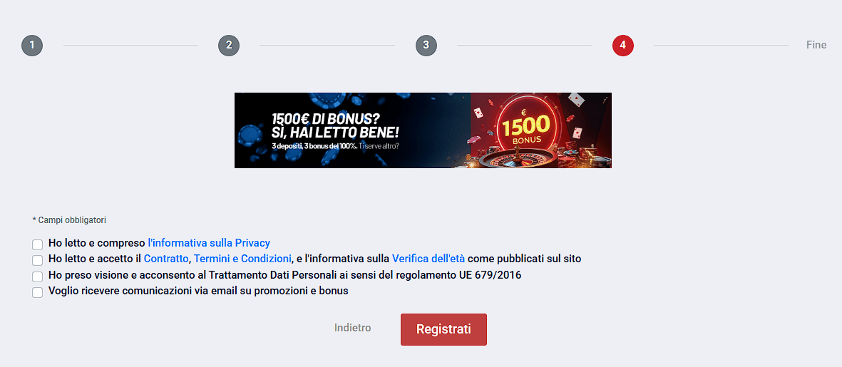 fase 5 di registrazione su MarathonBet