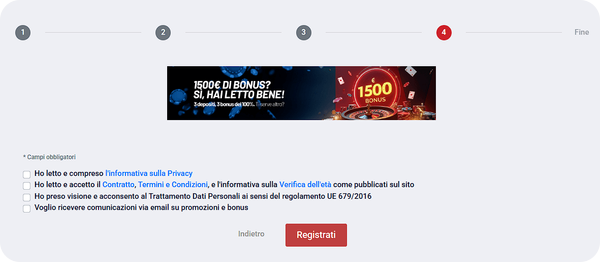 fase 5 di registrazione su MarathonBet